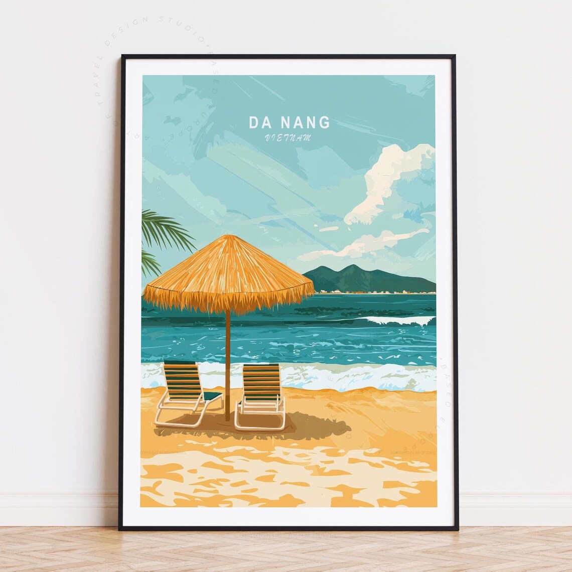 Da Nang Vietnam Thatched Umbrella Golden Sand Beach Travel Poster