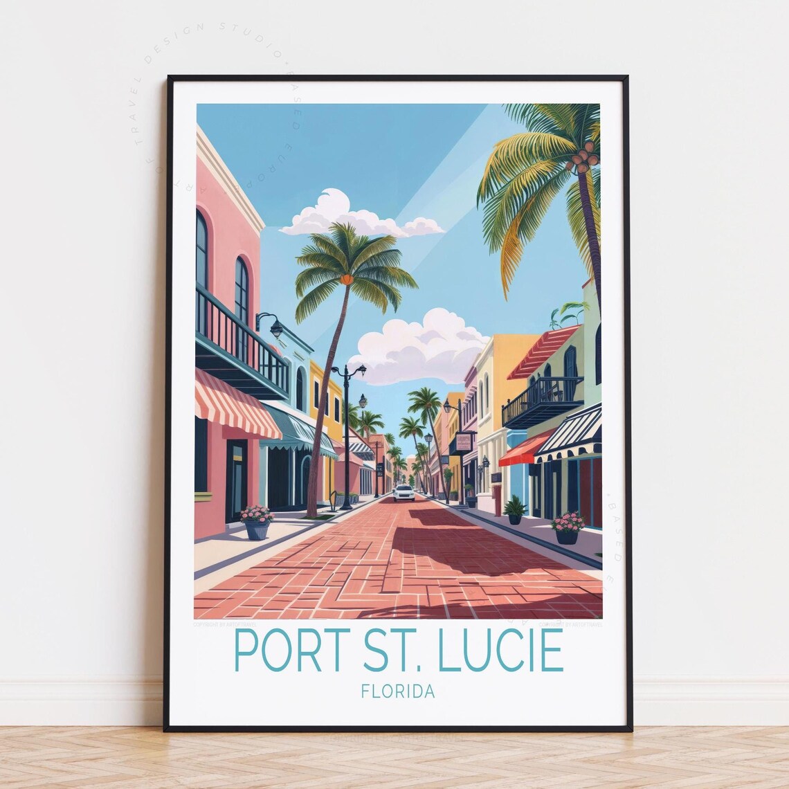 Port St. Lucie Florida Historic Street Palm Trees Brick Road Poster