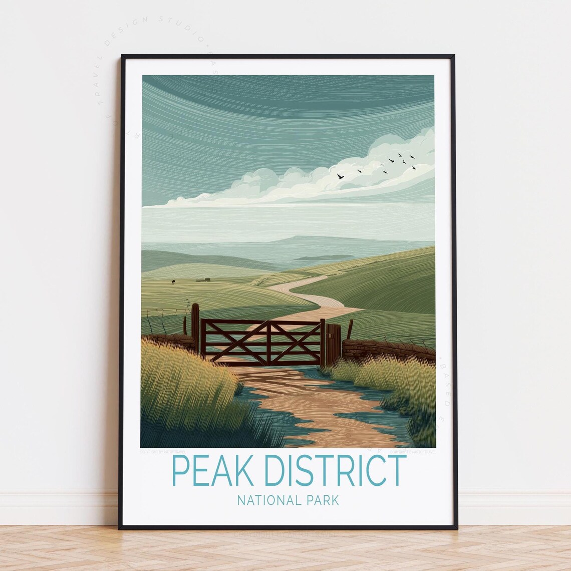 Peak District National Park Rolling Hills Country Gate Trail Travel Poster