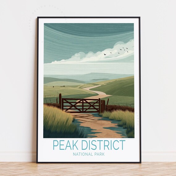Peak District National Park Rolling Hills Country Gate Trail Travel Poster