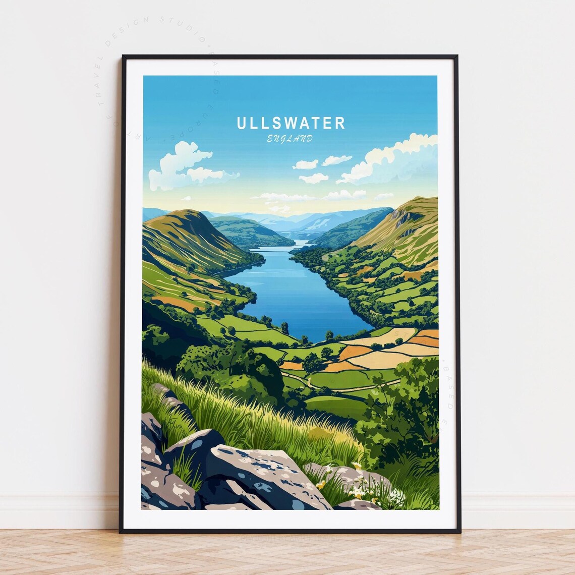 Ullswater England Aerial Valley Lake Green Fells Scenic Travel Poster