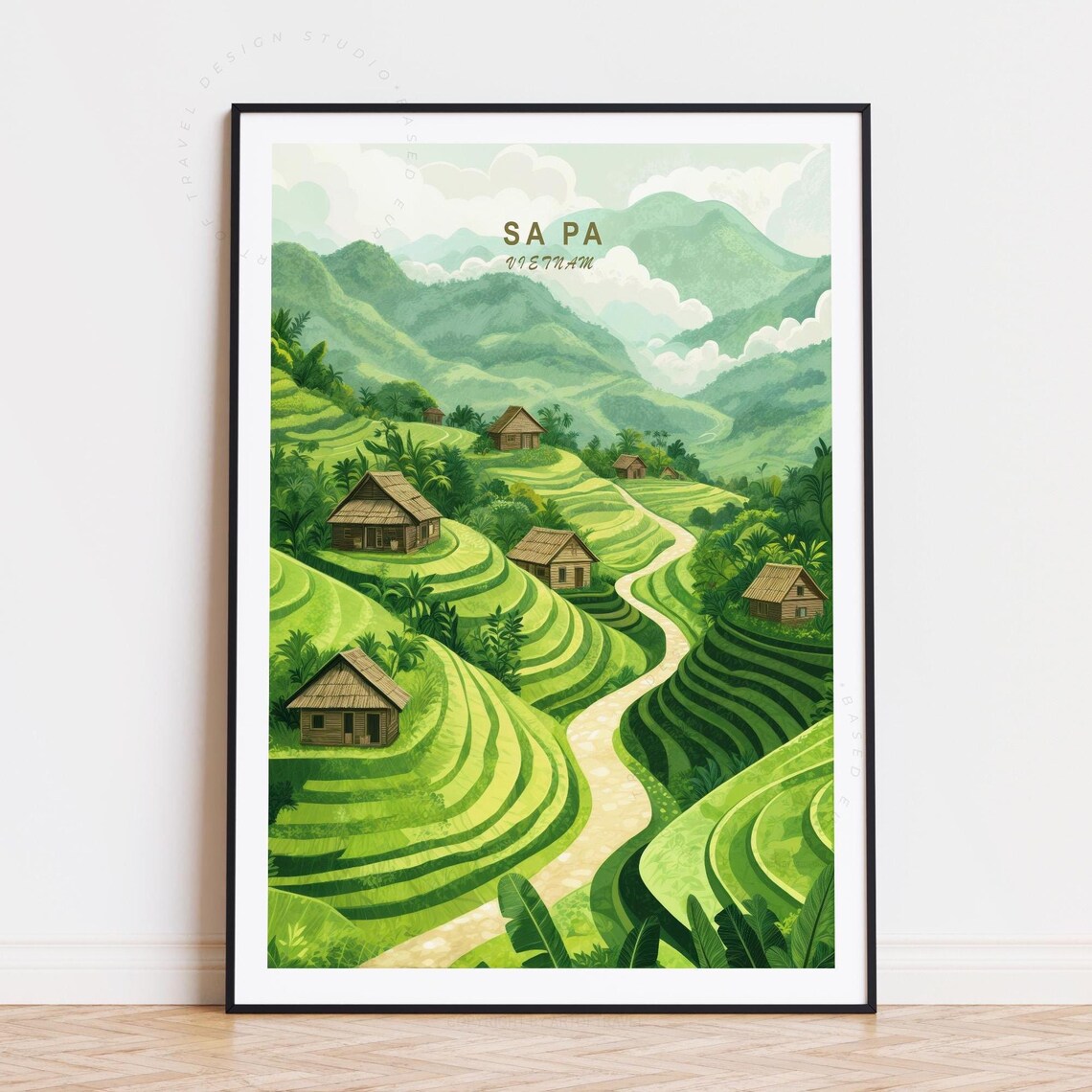 Sa Pa Vietnam Green Rice Terraces Mountain Village Travel Poster