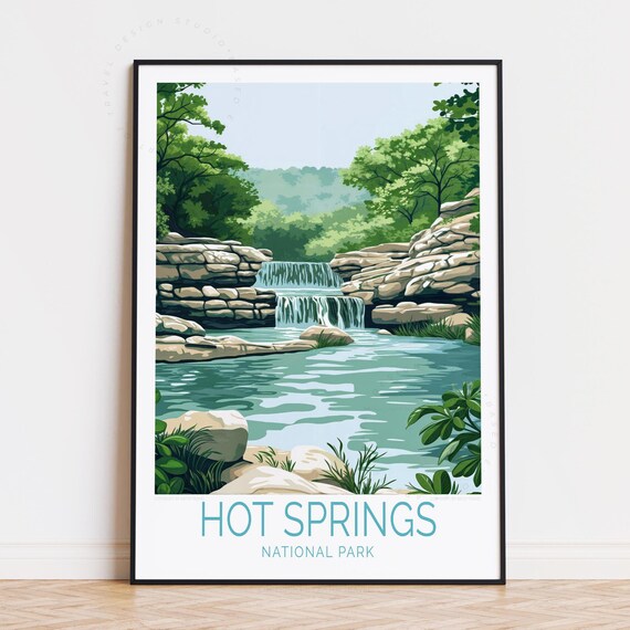 Hot Springs National Park Waterfall Rocky Pool Forest Travel Poster