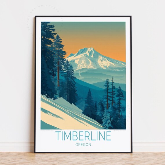 Timberline Oregon Snow Capped Mountain And Pine Forest Poster