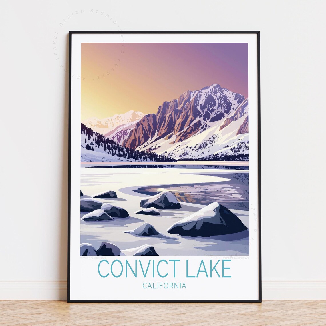 Convict Lake California Snowy Peaks Frozen Lake Winter Travel Poster
