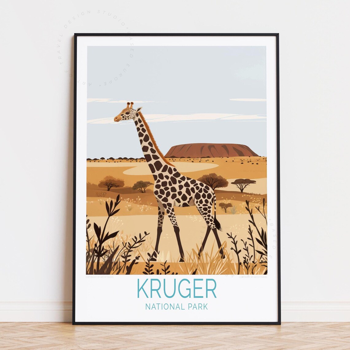 Kruger National Park Giraffe Safari Savanna Wildlife Travel Poster