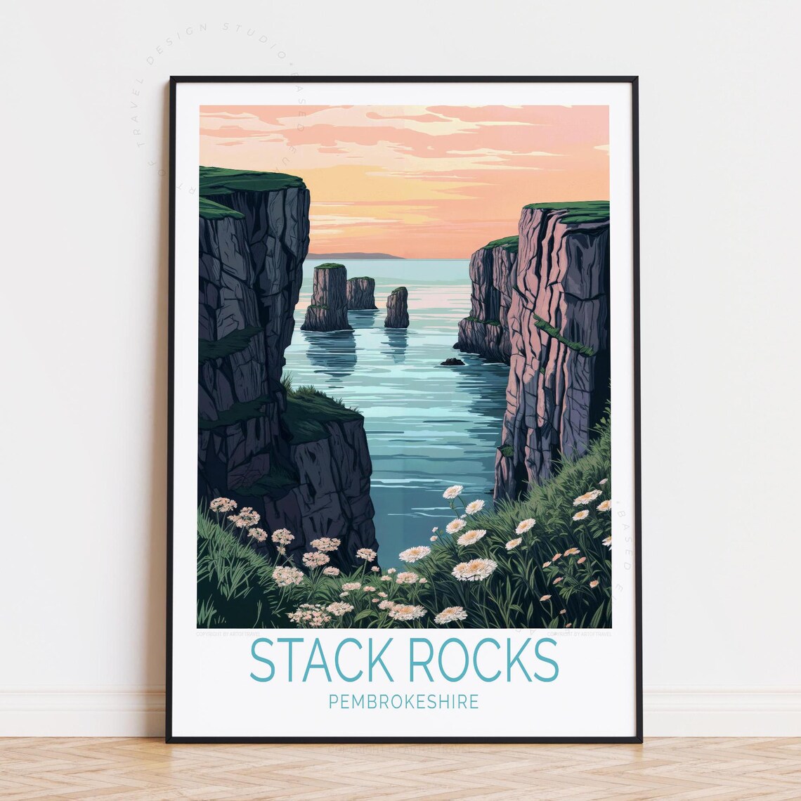 Stack Rocks Sunset Travel Poster Pembrokeshire Sea Stacks Coast Art
