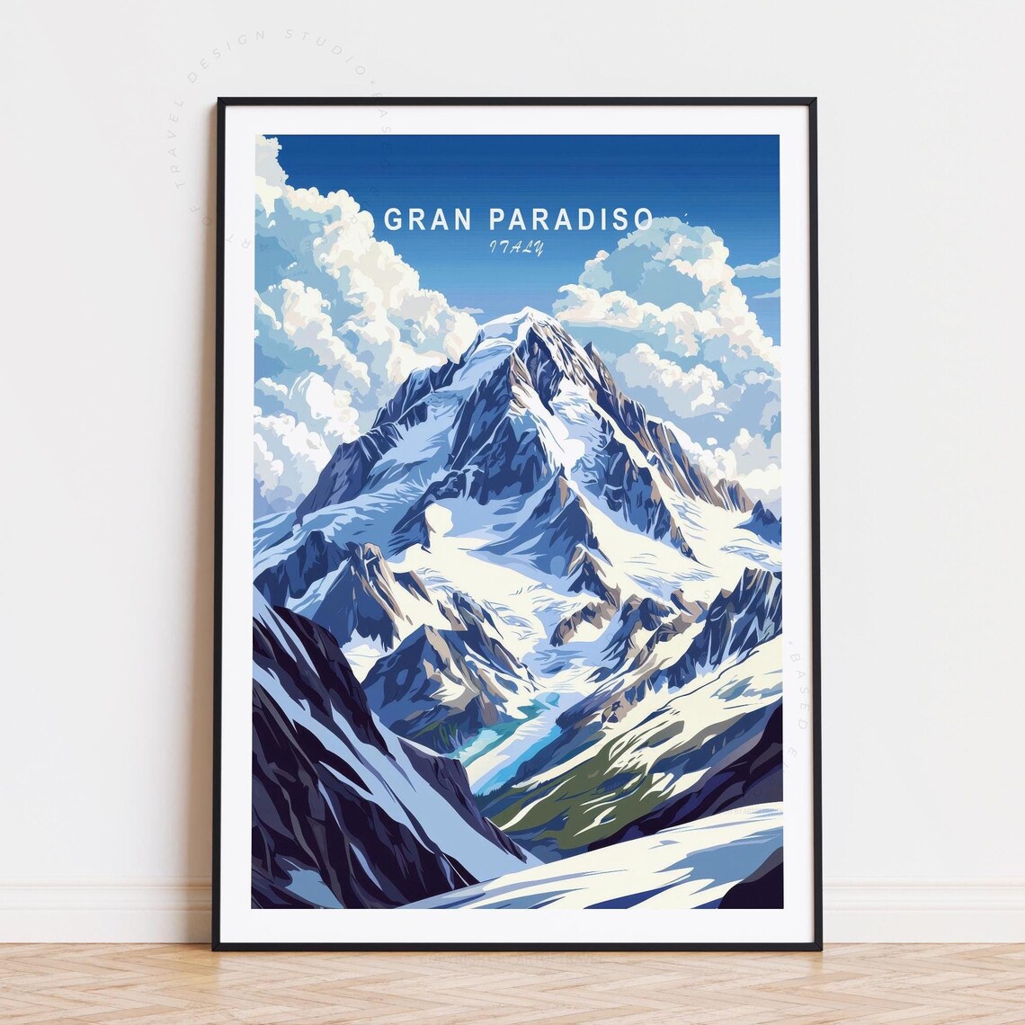 Gran Paradiso Italy Majestic Snowy Peak Cloudscape Travel Poster