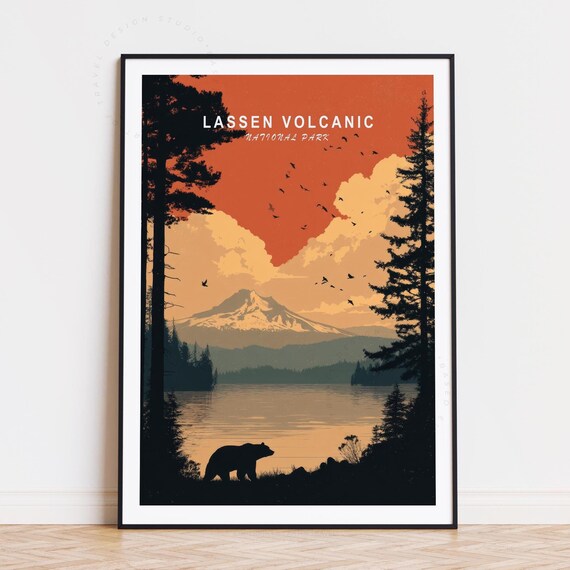 Lassen Volcanic National Park Sunset Peak Lake Bear Silhouette Poster