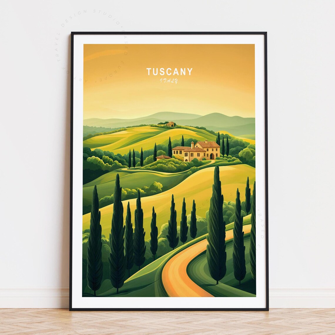 Tuscany Italy Golden Sunset Farmhouse Cypress Drive Scenic Poster