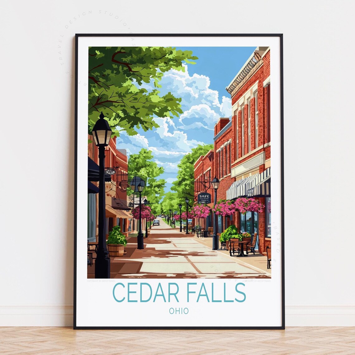 Cedar Falls Ohio Historic Downtown Street Travel Souvenir Poster