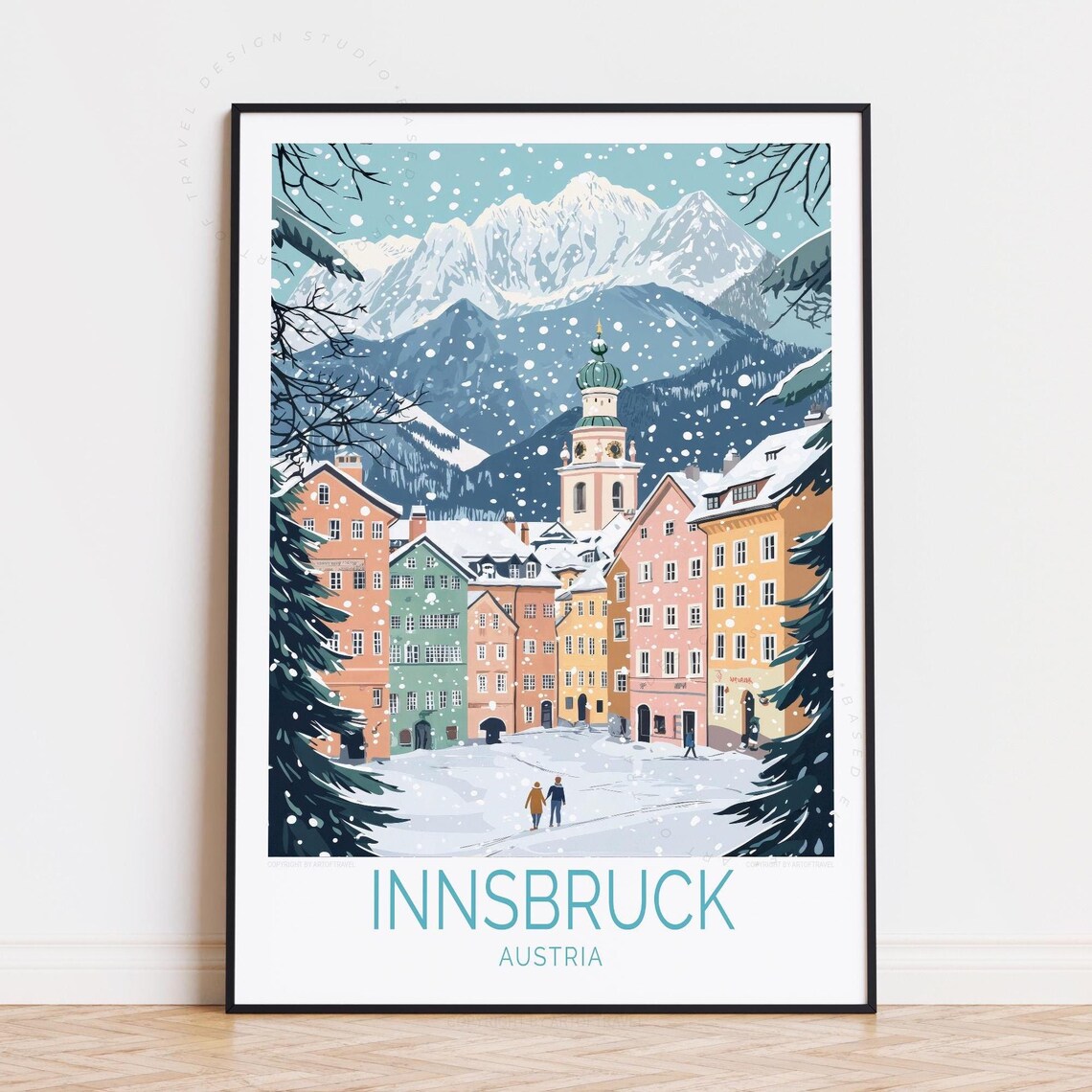 Innsbruck Austria Snowy Winter Old Town Mountain Scene Travel Poster