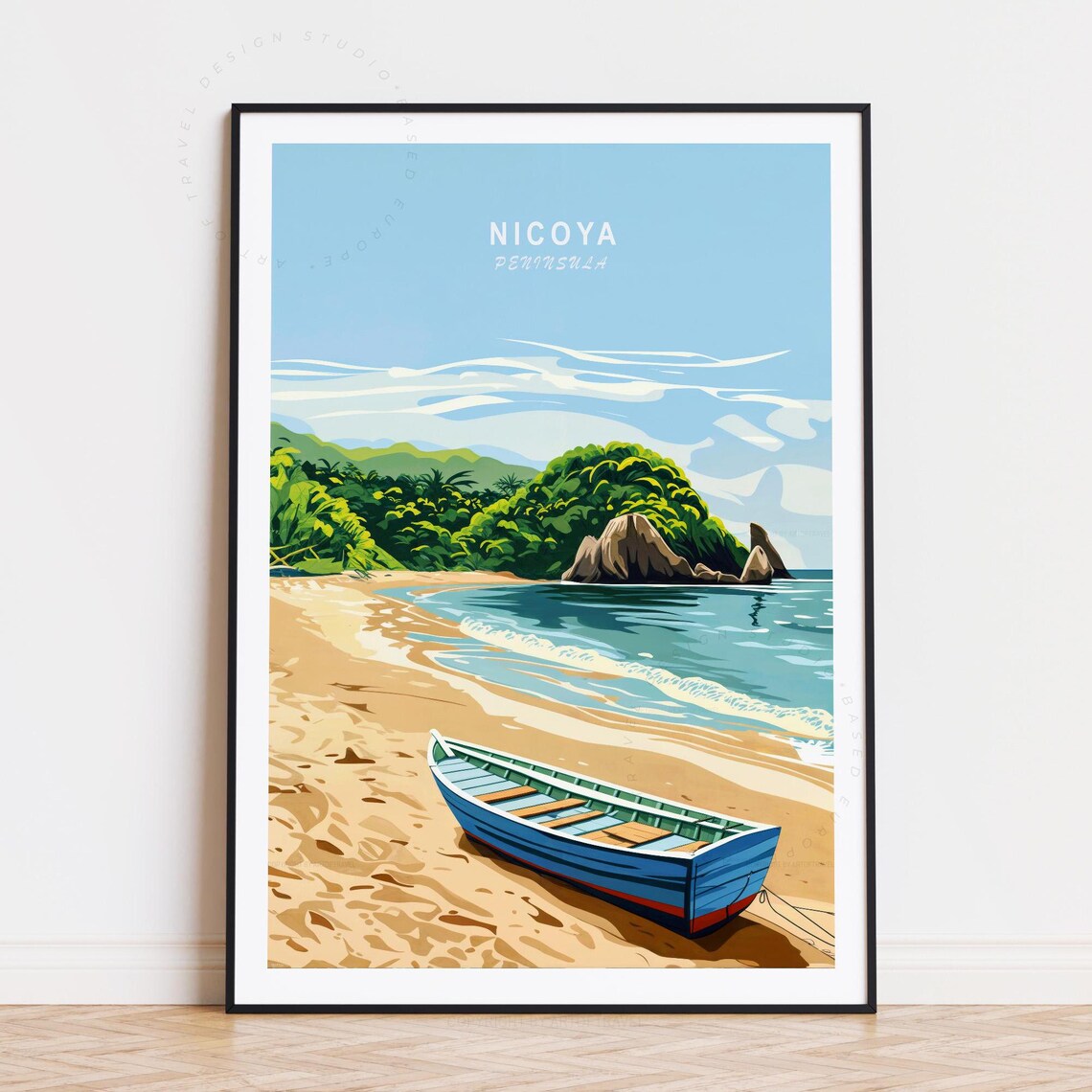 Nicoya Peninsula Wooden Boat Tropical Beach Vintage Travel Poster