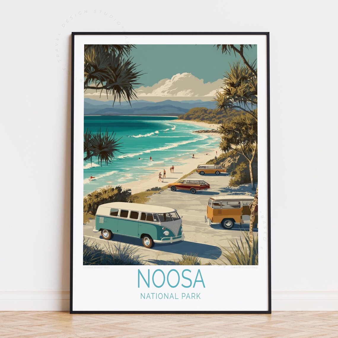 Noosa National Park Australia Retro Camper Surf Vibe Travel Poster