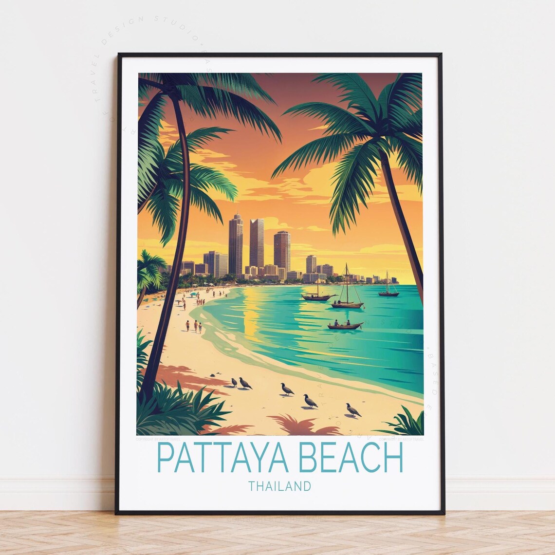 Pattaya Beach Thailand Bright Sunrise Sailboats Sandy Shore Poster