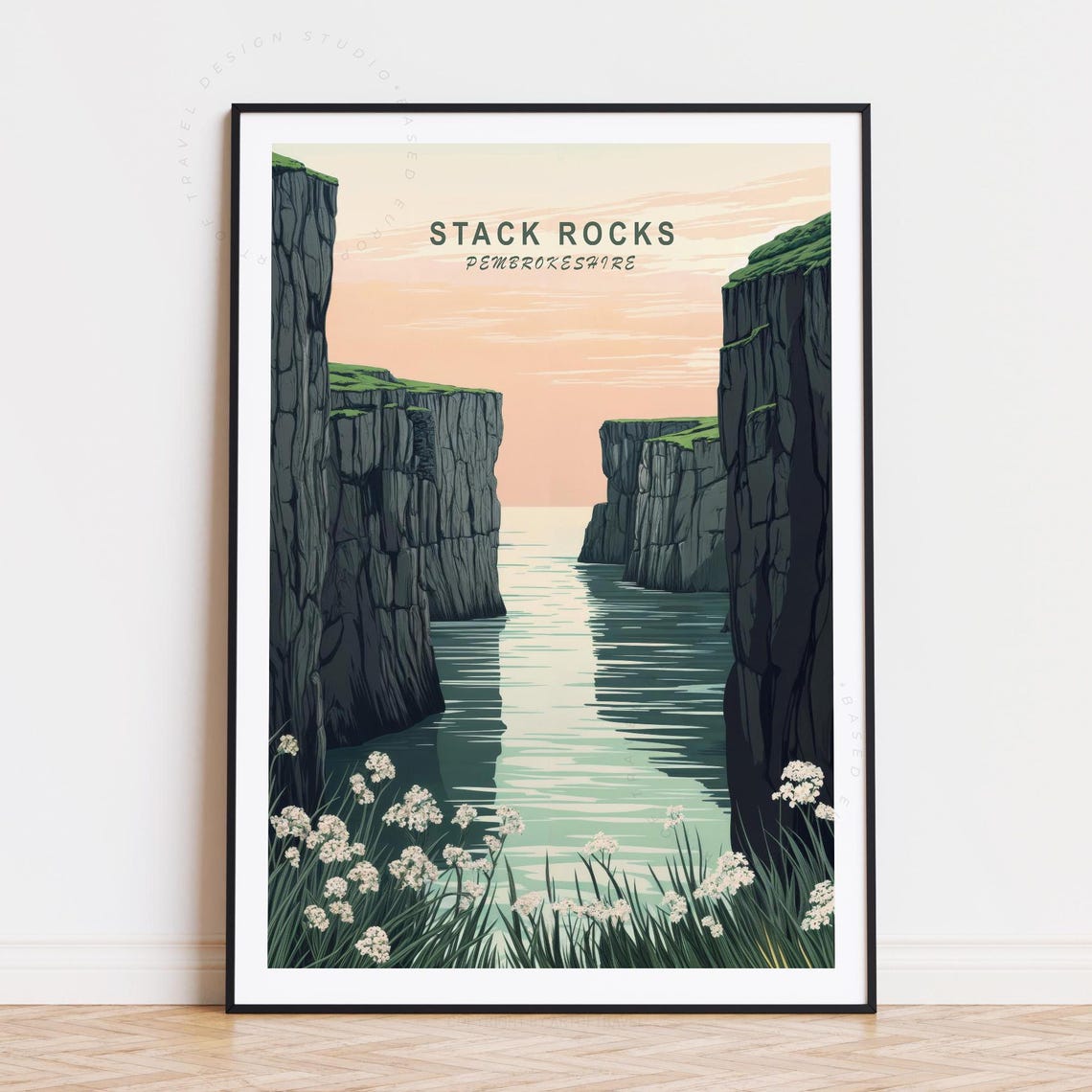 Stack Rocks Pembrokeshire Limestone Cliffs Wales Travel Poster