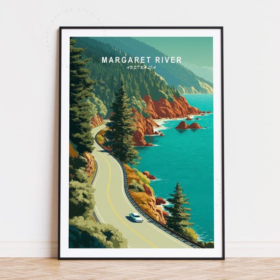 Margaret River Travel Poster Australia Wall Art Print Minimalist Birthday Present Home Decor