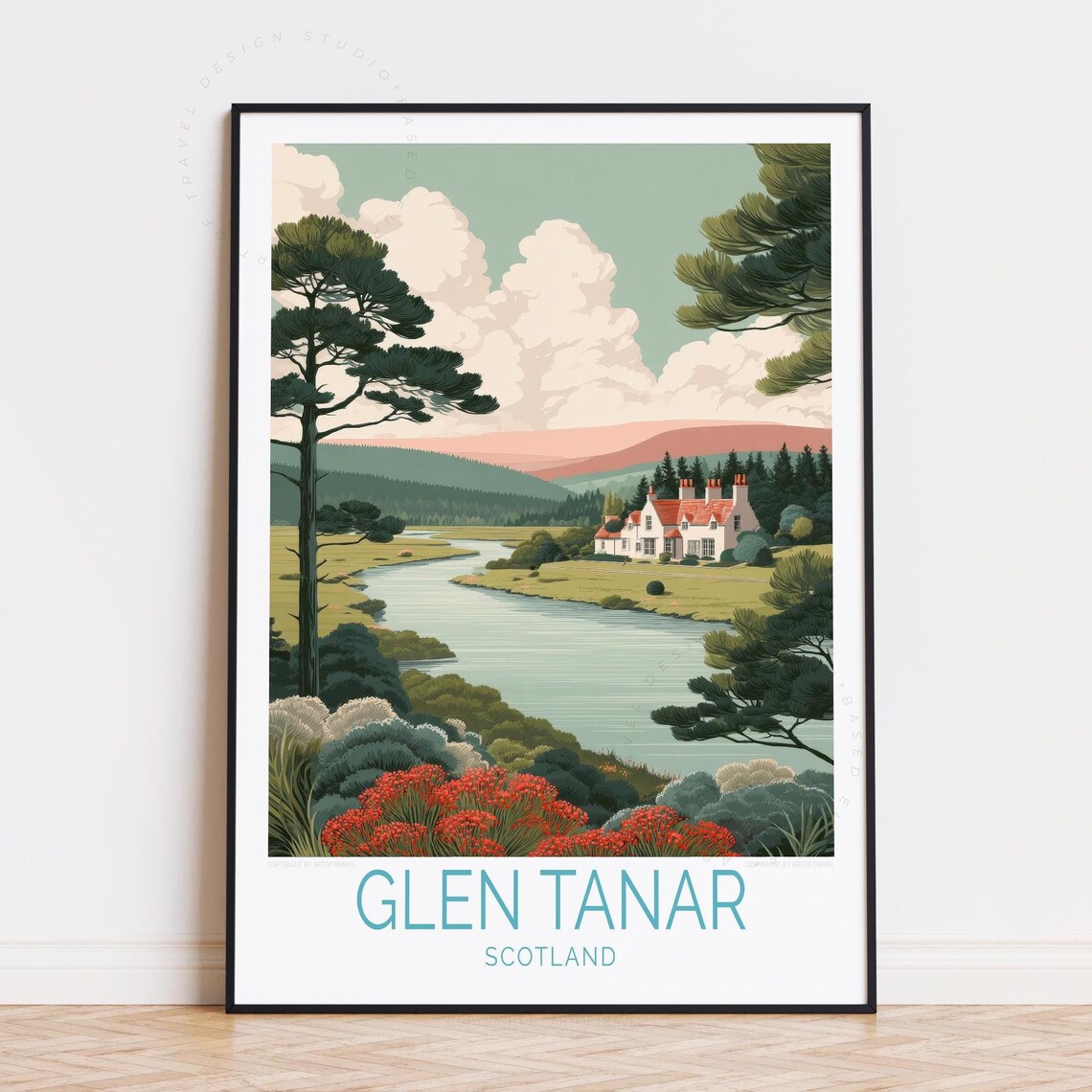 Glen Tanar Scotland River Valley Pines Autumn Vintage Travel Poster
