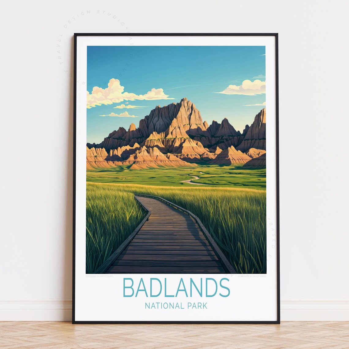 Badlands National Park Boardwalk Prairie Peaks Vintage Travel Poster
