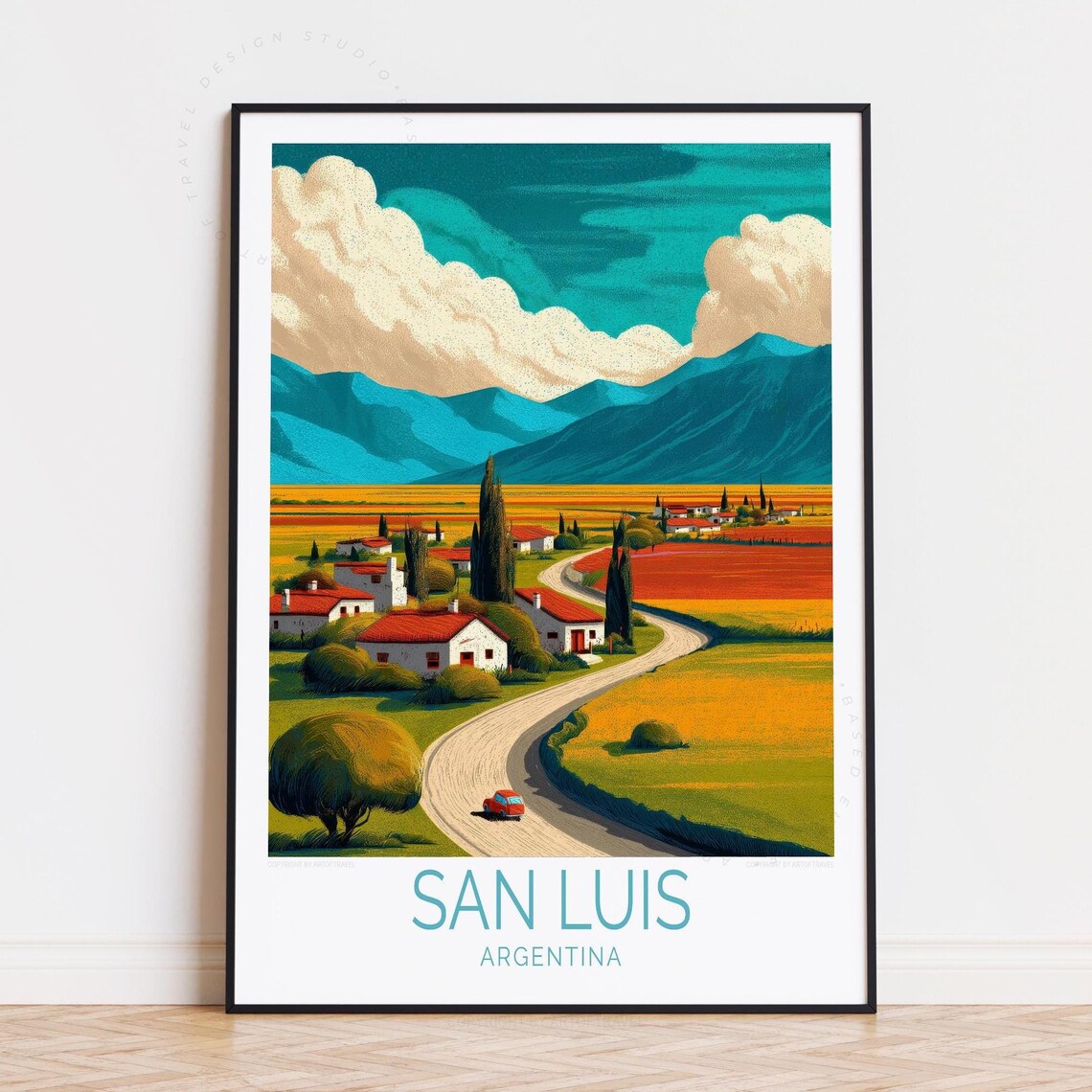 San Luis Argentina Countryside Road Village Mountains Travel Poster