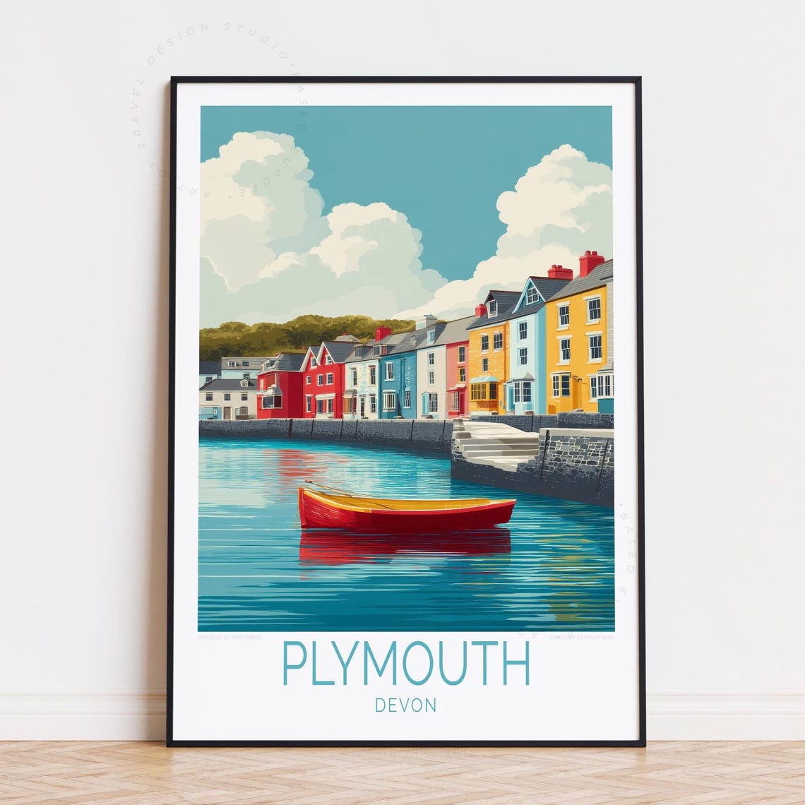Plymouth Devon England Quayside Houses Stone Pier Seascape Poster
