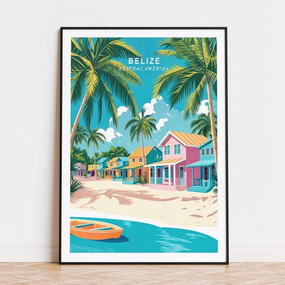 Belize Minimalist Cityscape Travel Poster Art Print