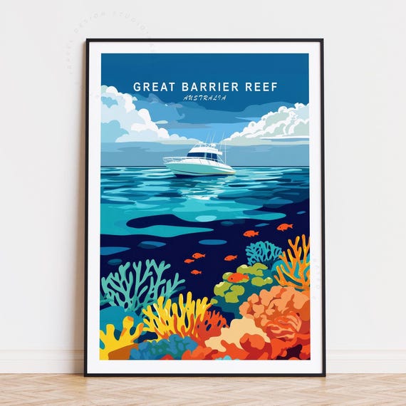 Great Barrier Reef Travel Poster Australia Wall Art Print Birthday Gifts Personalised Home Decor