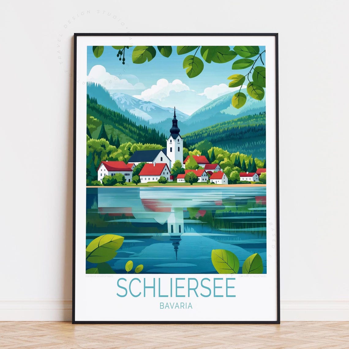 Schliersee Lake Bavaria Travel Poster Lakeside Village And Reflection