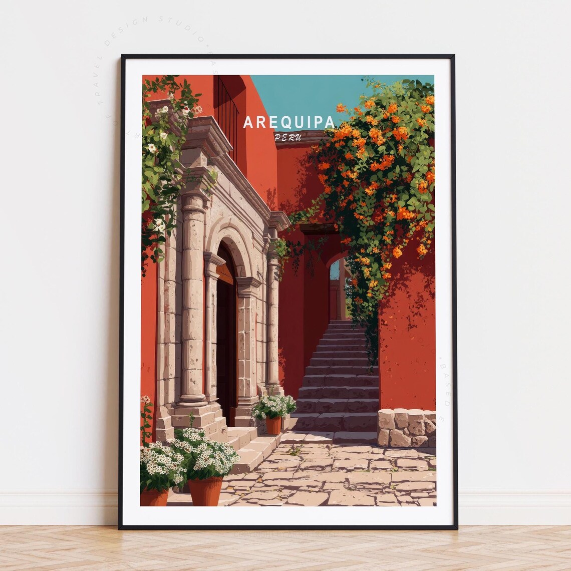 Arequipa Peru Colonial Red Wall Flower Vine Vintage Travel Poster