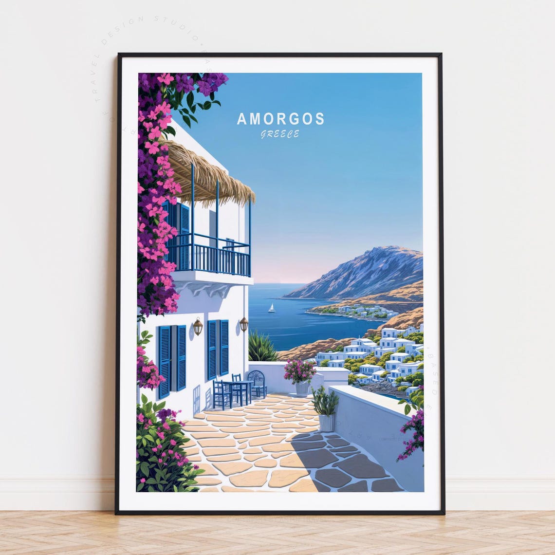 Amorgos Greece Whitewashed Terrace Bougainvillea Ocean View Poster