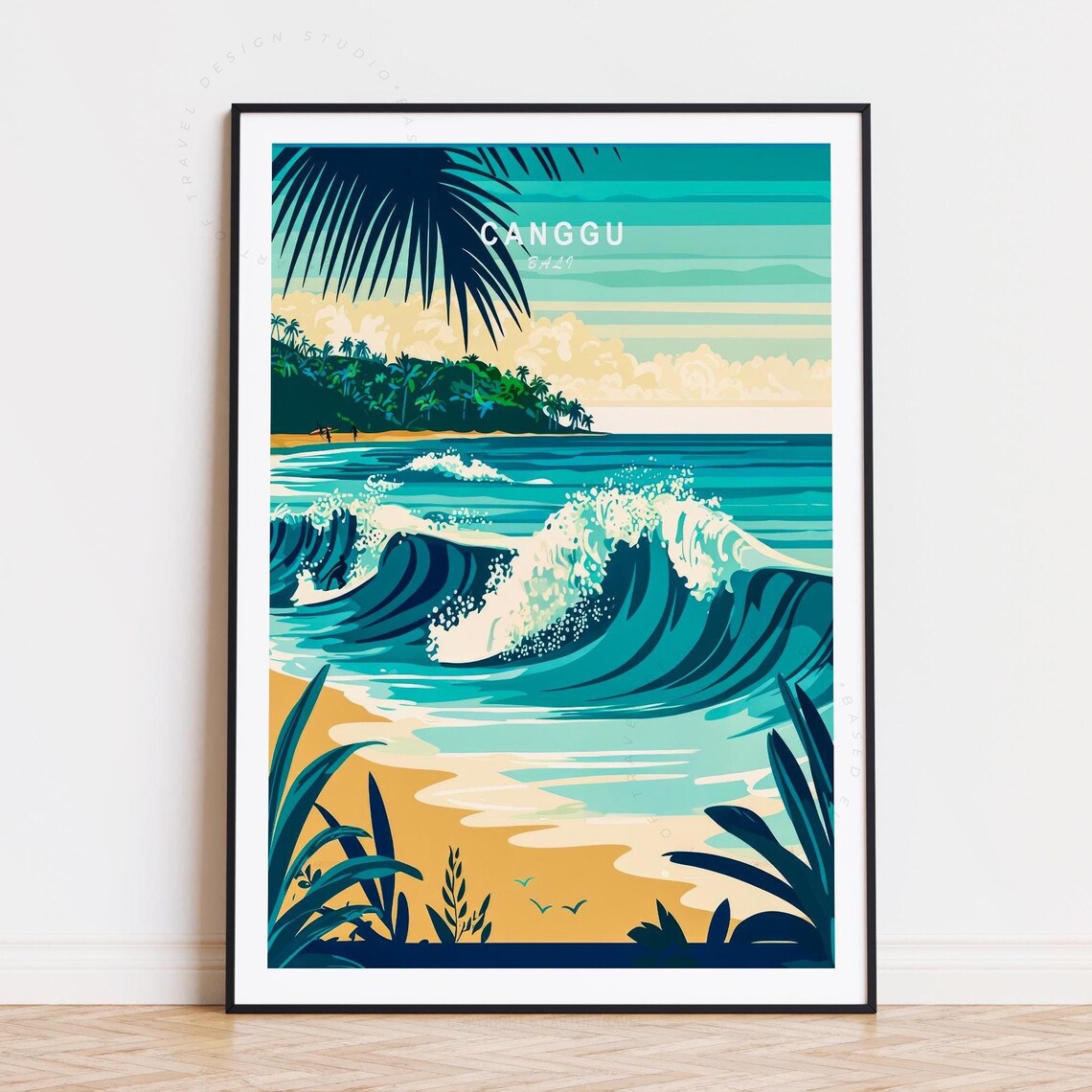 Canggu Bali Tropical Surf Beach Wave Palm Retro Travel Poster