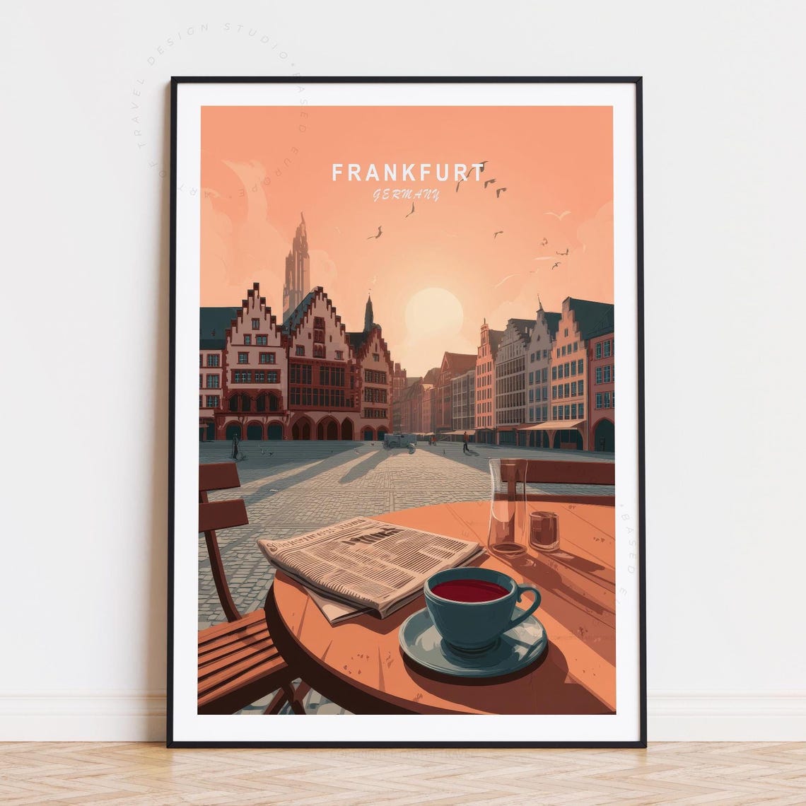 Frankfurt Germany Old Town Square Cafe Table with Coffee Poster