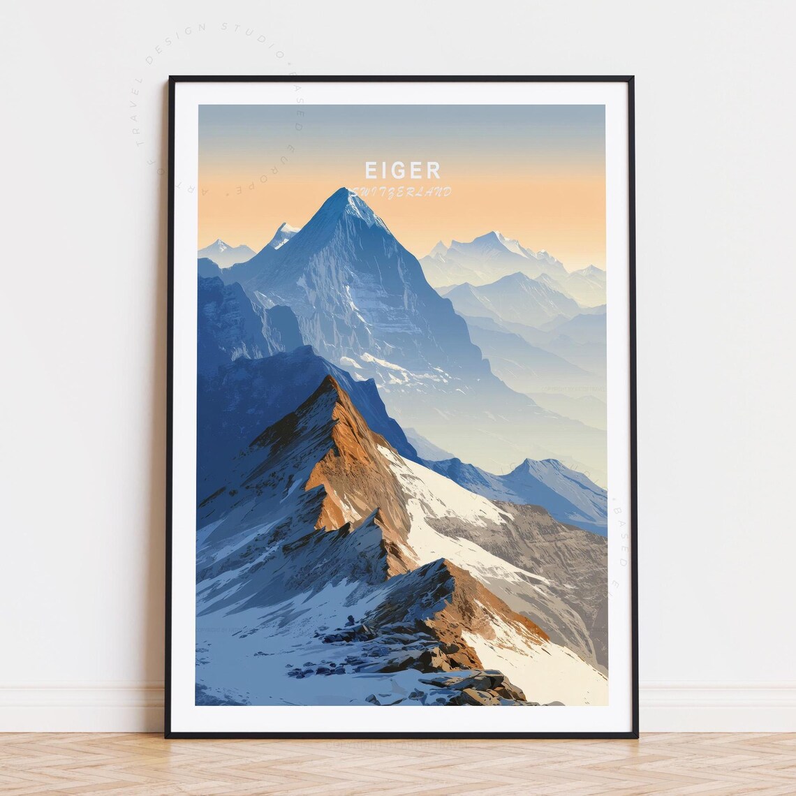 Eiger Switzerland Alpine Peaks Sunset Vintage Travel Art Poster