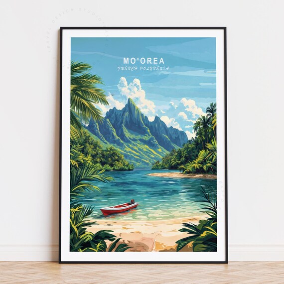 Moorea French Polynesia Lagoon Island Peak Tropical Art Poster