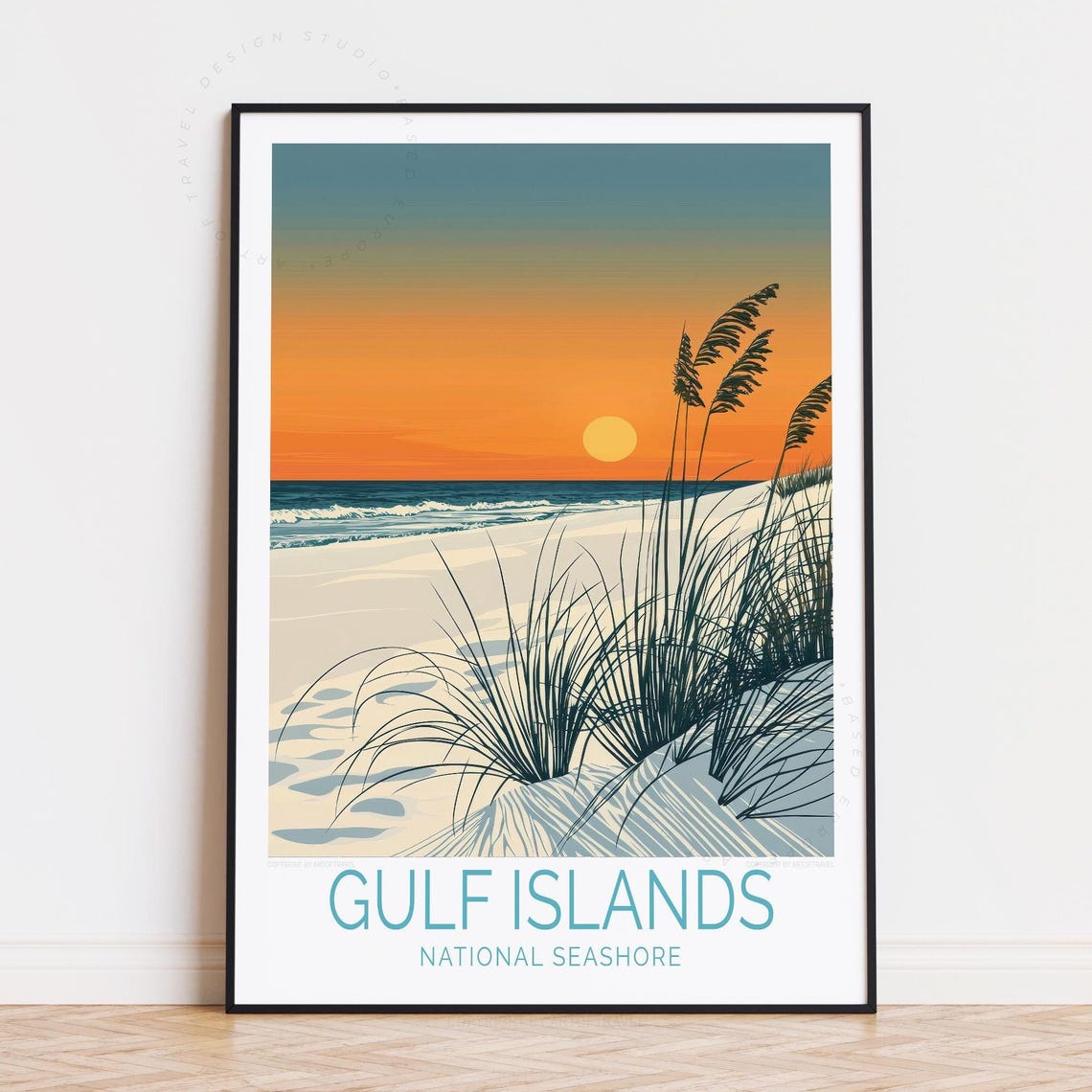 Gulf Islands National Seashore Orange Sunset Dunes and Waves Poster
