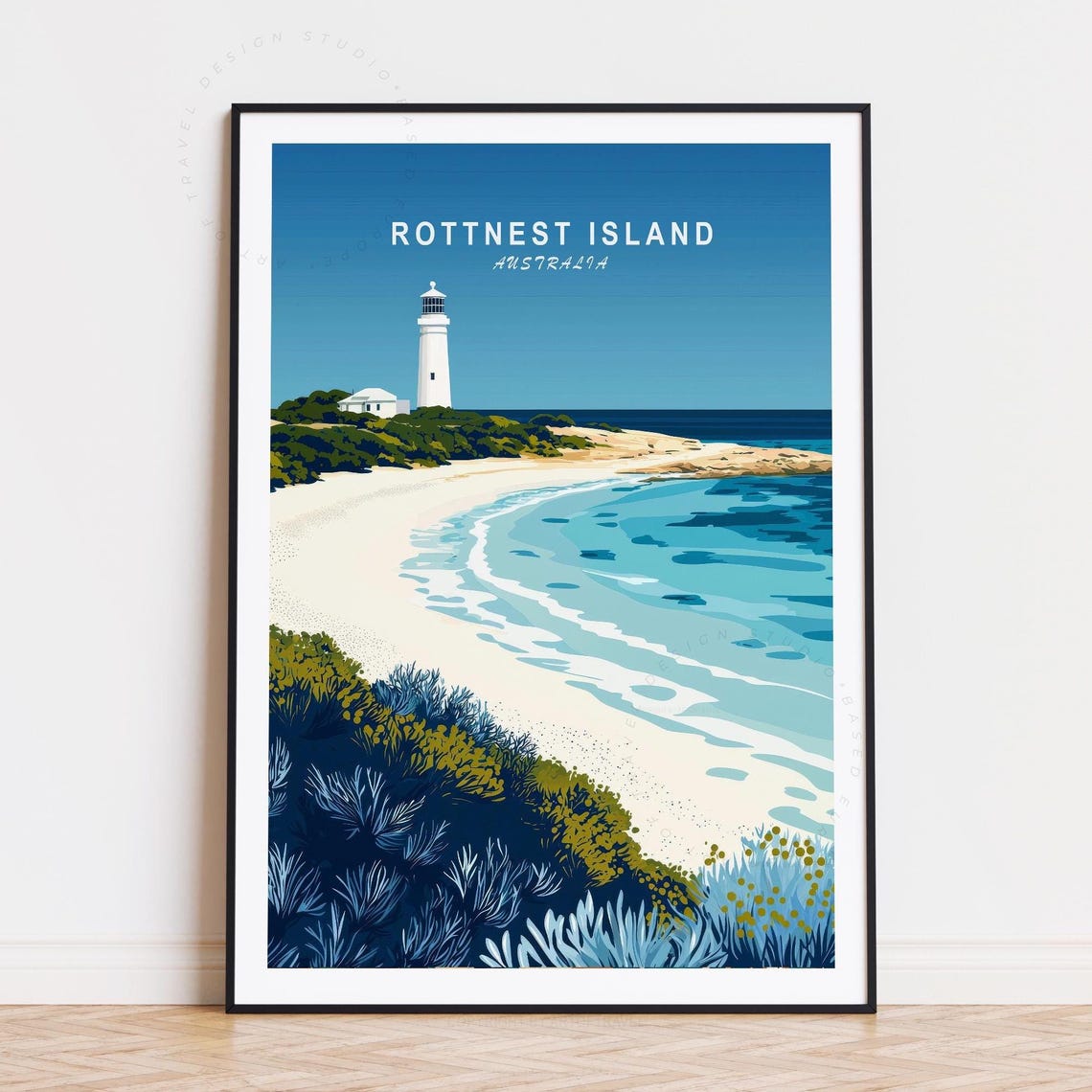 Rottnest Island Australia Beach Lighthouse Vintage Travel Poster