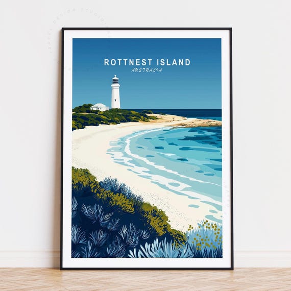Rottnest Island Travel Poster Australia Wall Art Print Birthday Gifts Minimalist Housewarming