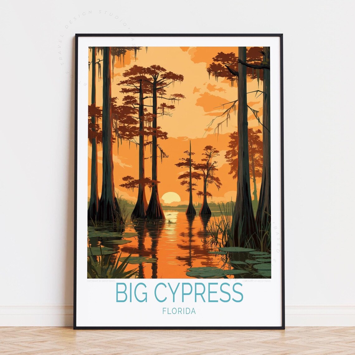 Big Cypress Florida Swamp Sunset Cypress Trees Travel Poster