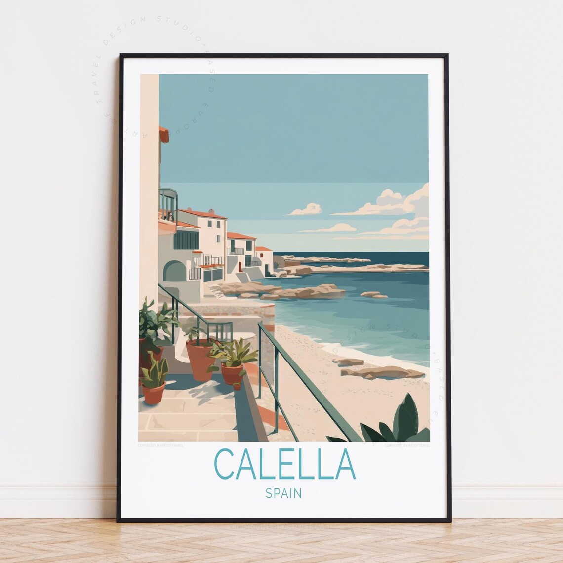 Calella Spain White Houses Rocky Islets Clear Blue Sea Poster