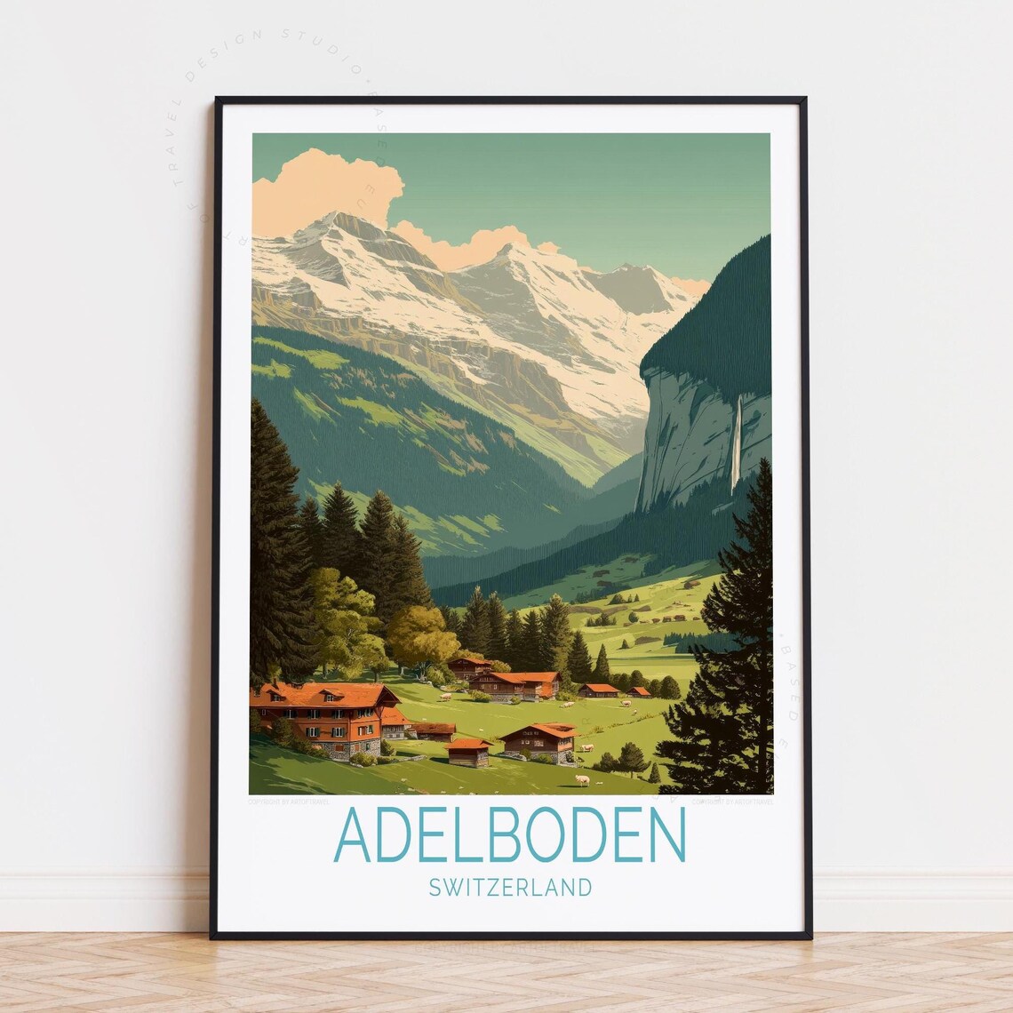 Adelboden Switzerland Chalet Village Beneath Snowy Peaks Poster