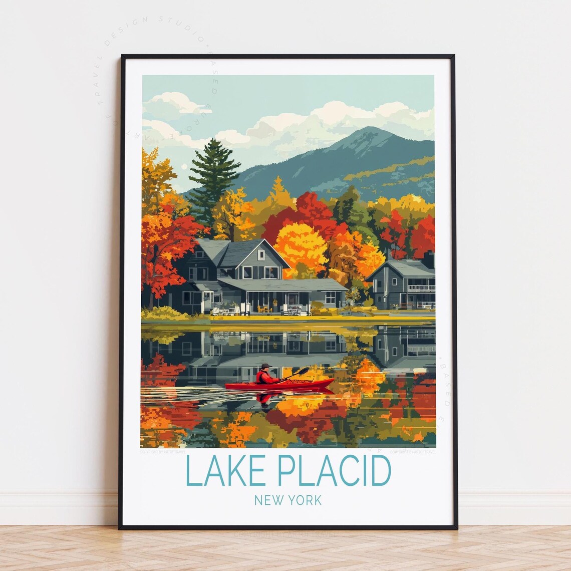 Lake Placid New York Autumn Kayak Fall Foliage Travel Poster