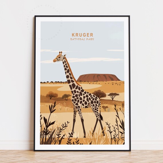 Kruger National Park Giraffe Sunset Plains Animal Travel Poster