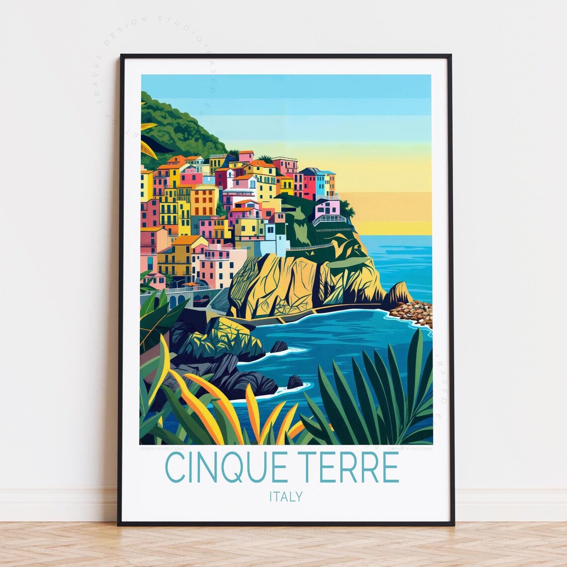 Cinque Terre Italy Cliffside Village Sunset Coast Colorful Poster