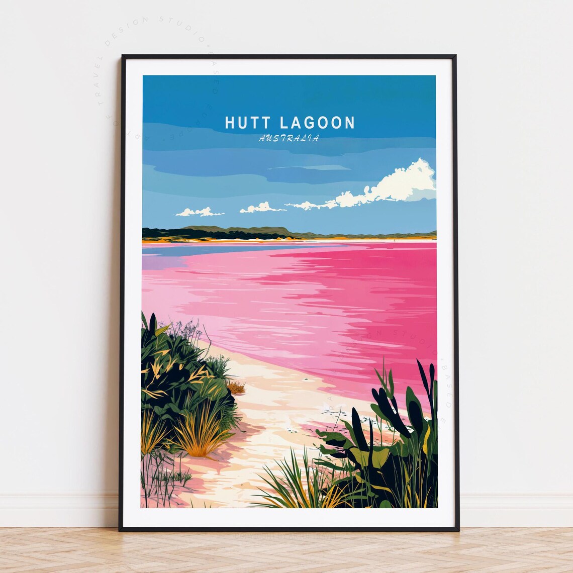 Hutt Lagoon Australia Pink Waters Coastal Path Retro Travel Poster