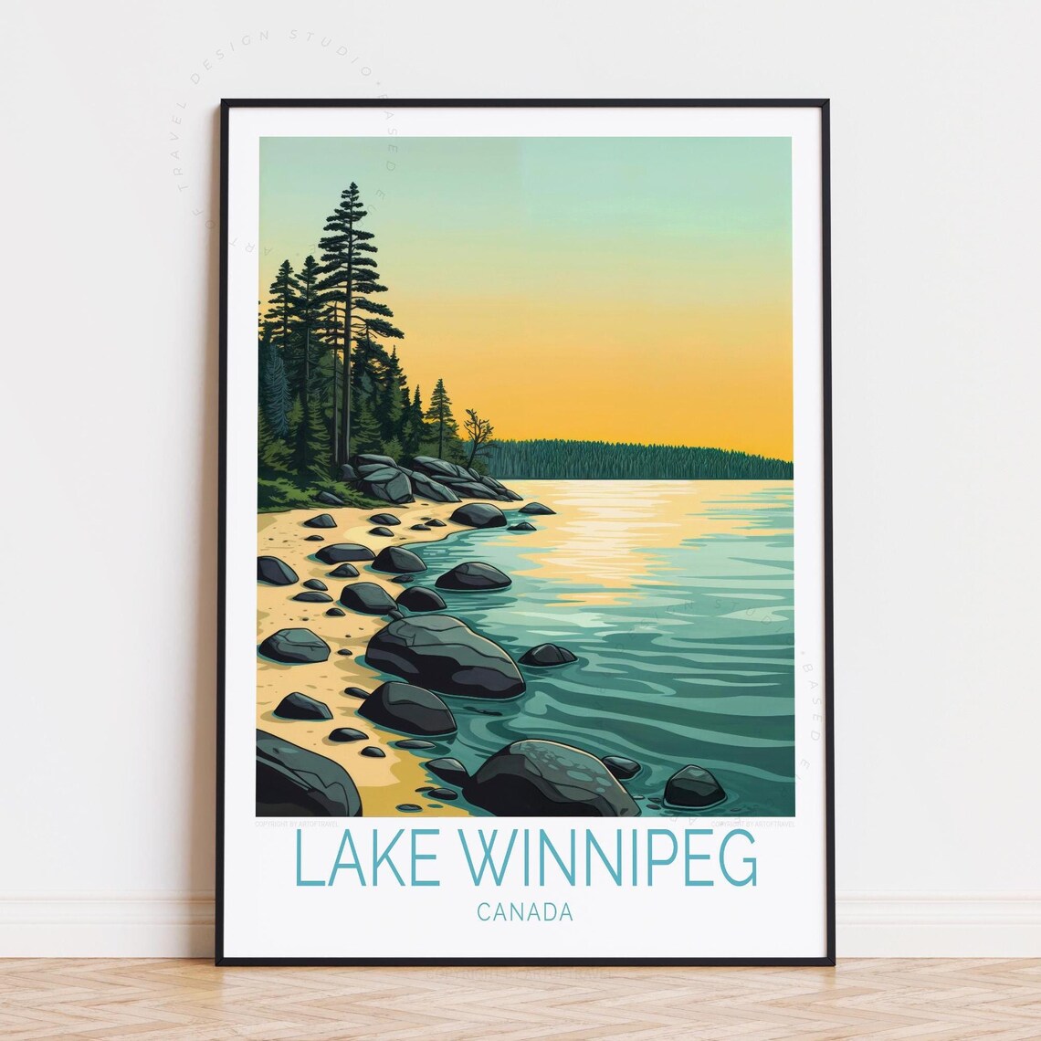 Lake Winnipeg Canada Golden Sunset Calm Lake Waters Travel Poster