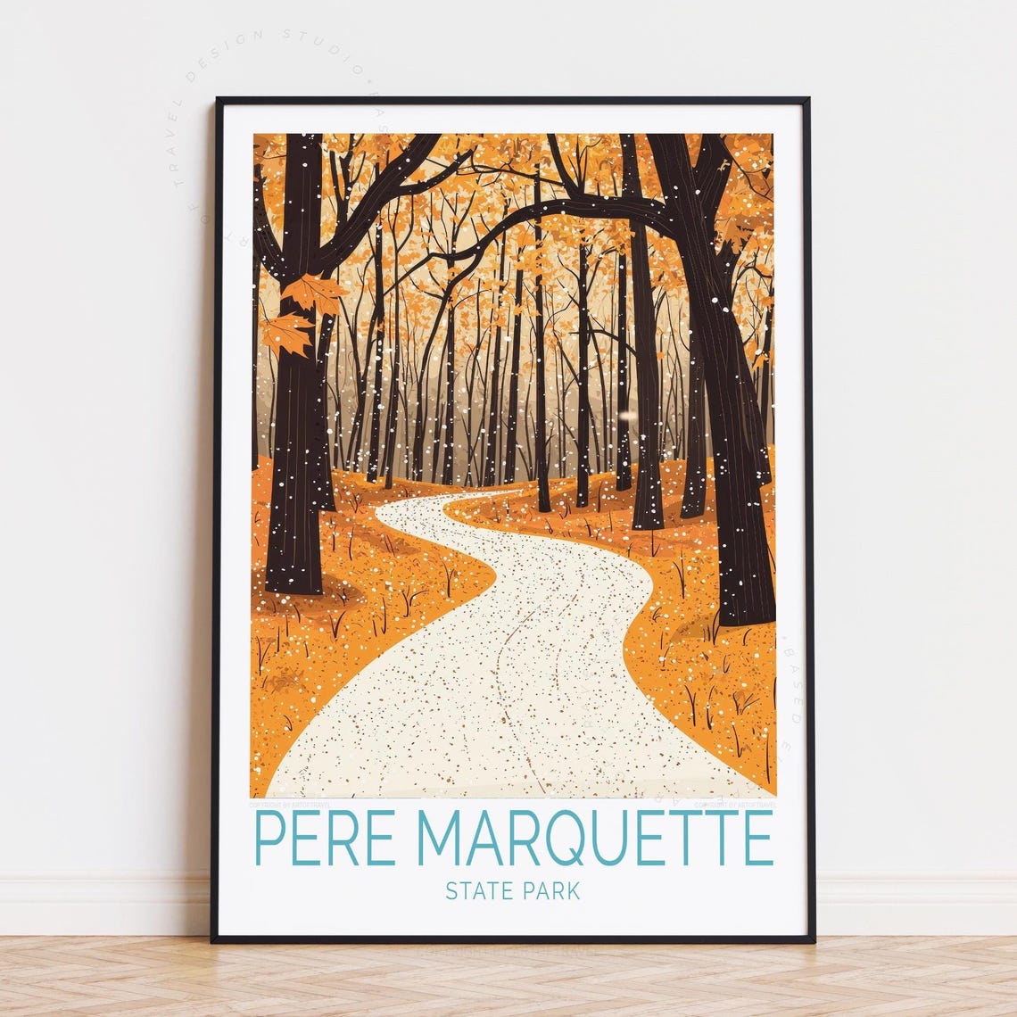 Pere Marquette State Park Autumn Snowfall Forest Path Scene Poster