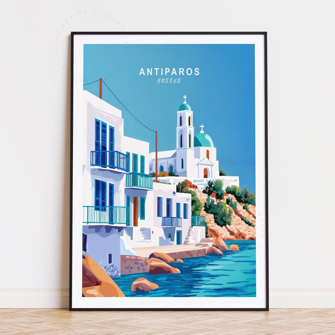 Antiparos Greece Island Church Blue Domes Seaside Travel Wall Art
