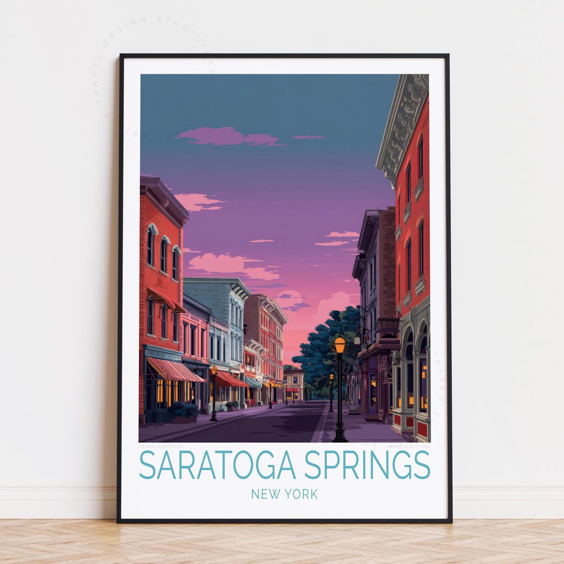 Saratoga Springs New York Evening Boulevard Dusk Travel Poster