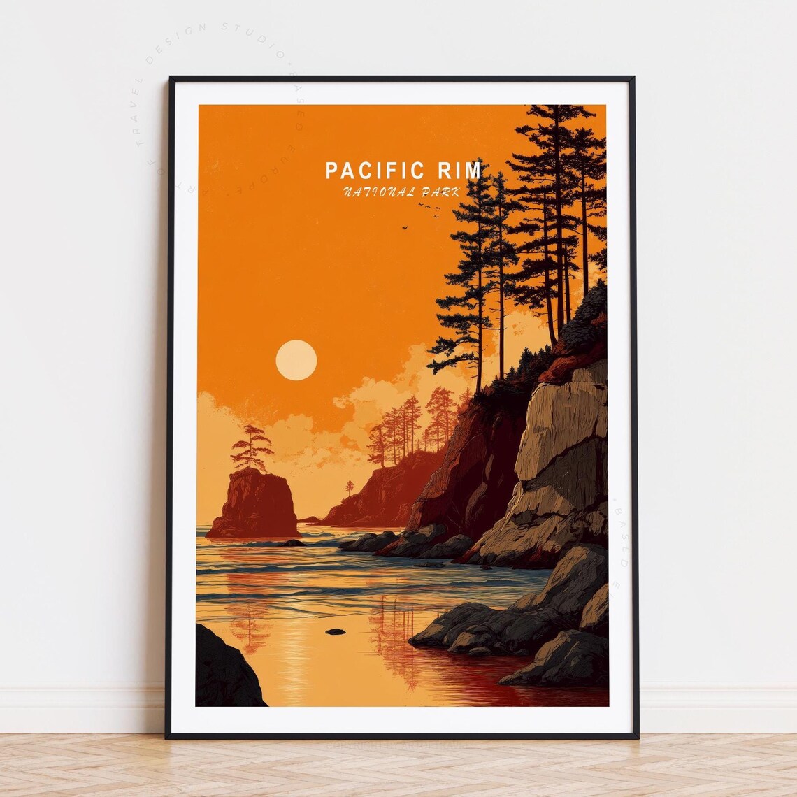 Pacific Rim National Park Sunset Cliff Pines Reflection Travel Poster