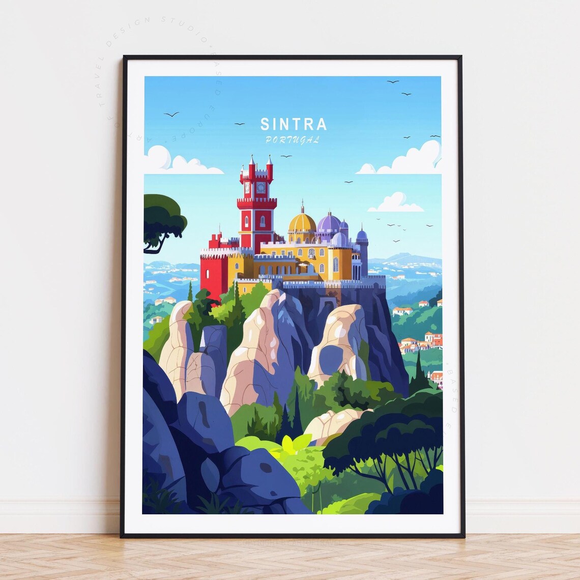 Sintra Portugal Pena Palace Colorful Castle on the Rocks Poster